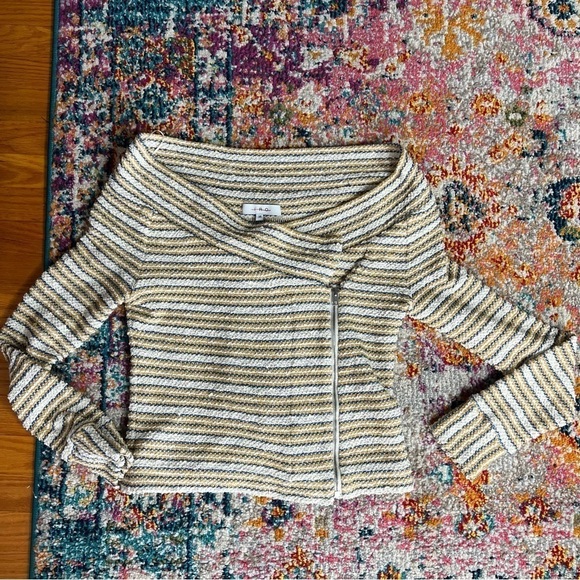IRO Vana Stripe Knit Off Shoulder Shawl Collar Asymmetric Zip Up Jacket 36 Small - Picture 12 of 14